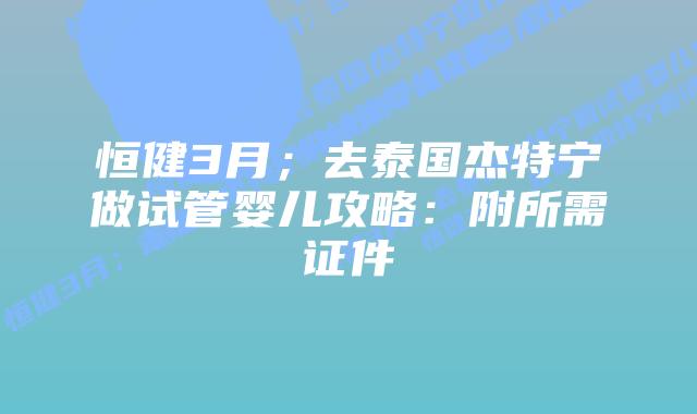 恒健3月;去泰国杰特宁做试管婴儿攻略:附所需证件