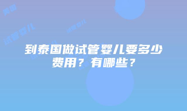 到泰国做试管婴儿要多少费用?有哪些?