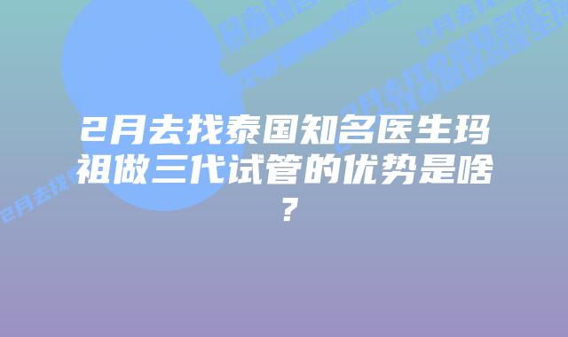 2月去找泰国知名医生玛祖做三代试管的优势是啥?