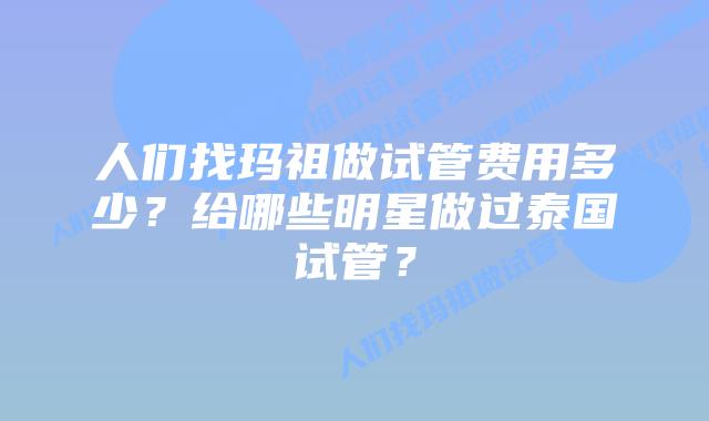 人们找玛祖做试管费用多少?给哪些明星做过泰国试管?