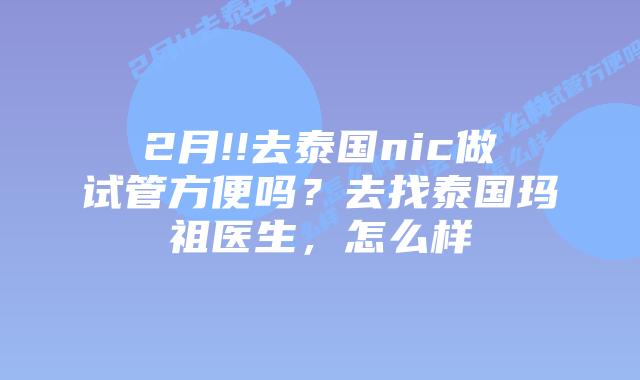 2月!!去泰国nic做试管方便吗?去找泰国玛祖医生,怎么样