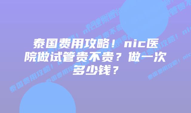 泰国费用攻略!nic医院做试管贵不贵?做一次多少钱?