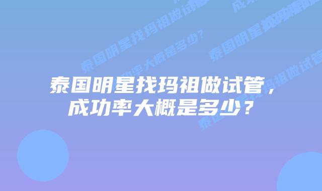 泰国明星找玛祖做试管，成功率大概是多少？