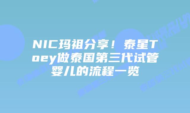 NIC玛祖分享！泰星Toey做泰国第三代试管婴儿的流程一览