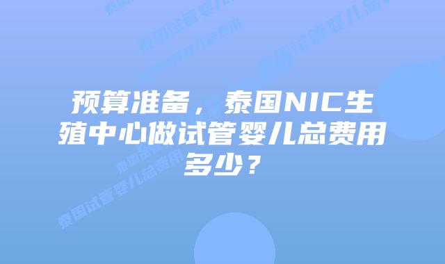 预算准备,泰国NIC生殖中心做试管婴儿总费用多少?