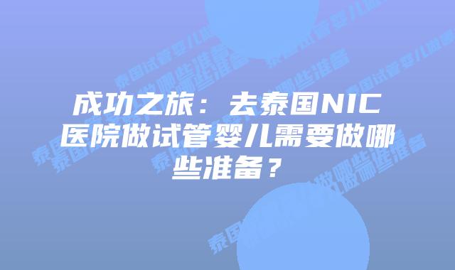 成功之旅：去泰国NIC医院做试管婴儿需要做哪些准备？