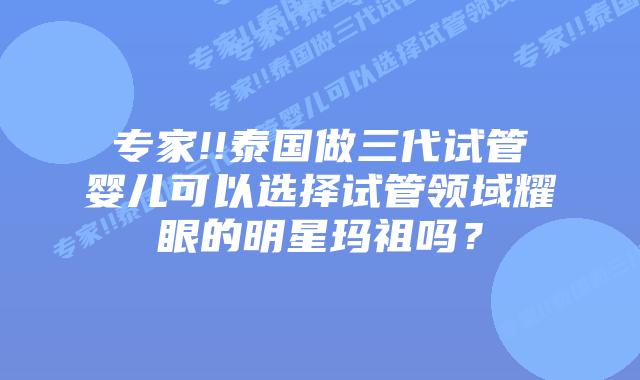 专家!!泰国做三代试管婴儿可以选择试管领域耀眼的明星玛祖吗?