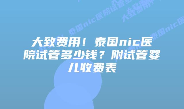 大致费用!泰国nic医院试管多少钱?附试管婴儿收费表