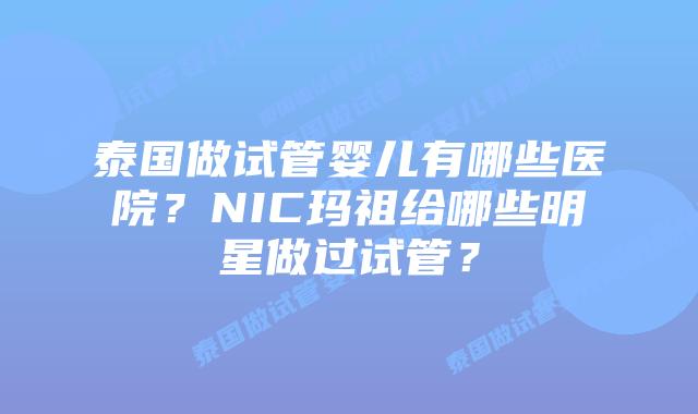 泰国做试管婴儿有哪些医院？NIC玛祖给哪些明星做过试管？