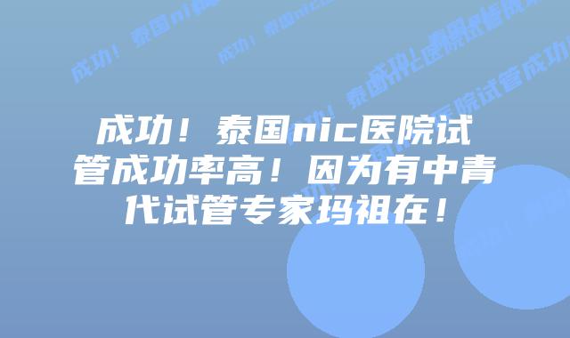 成功!泰国nic医院试管成功率高!因为有中青代试管专家玛祖在!