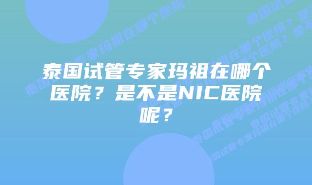 泰国试管专家玛祖在哪个医院?是不是NIC医院呢?