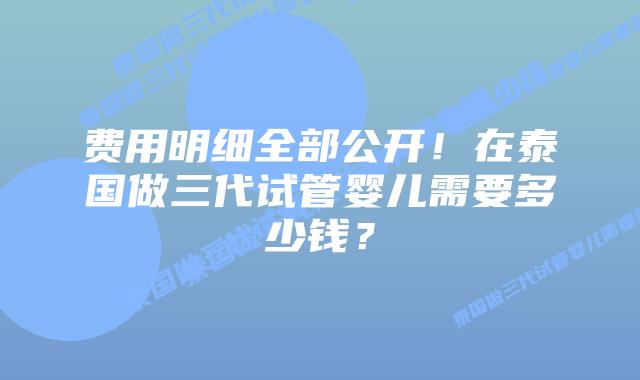 费用明细全部公开！在泰国做三代试管婴儿需要多少钱？