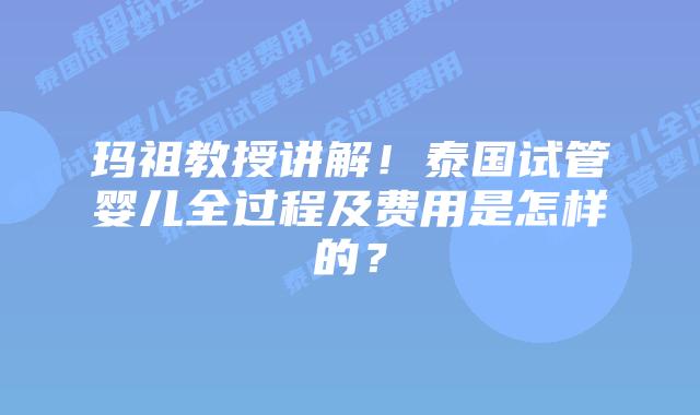 玛祖教授讲解！泰国试管婴儿全过程及费用是怎样的？
