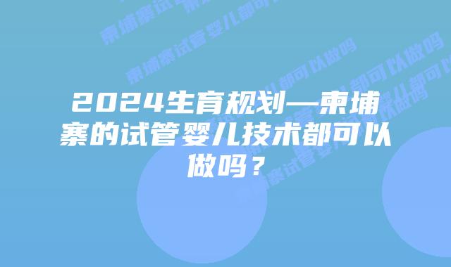 2024生育规划—柬埔寨的试管婴儿技术都可以做吗?