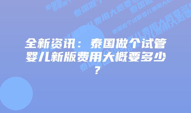 全新资讯:泰国做个试管婴儿新版费用大概要多少?