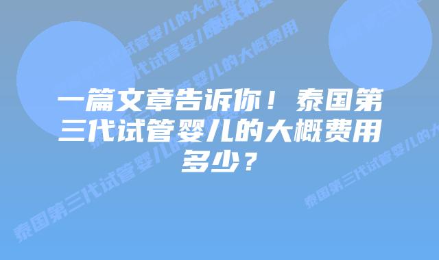 一篇文章告诉你!泰国第三代试管婴儿的大概费用多少?