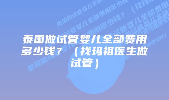 泰国做试管婴儿全部费用多少钱?(找玛祖医生做试管)