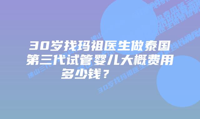 30岁找玛祖医生做泰国第三代试管婴儿大概费用多少钱?