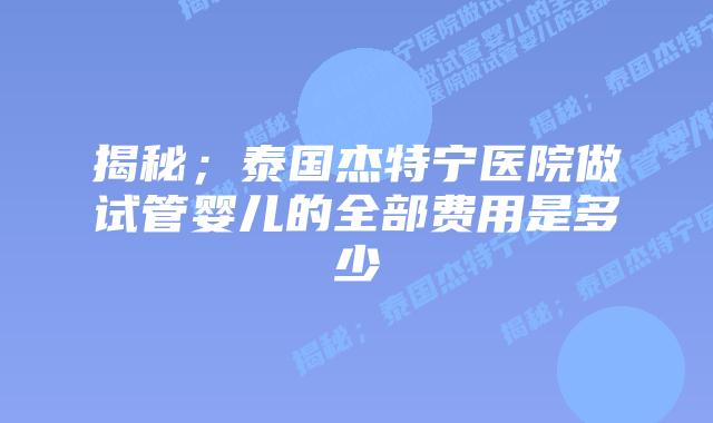 揭秘;泰国杰特宁医院做试管婴儿的全部费用是多少