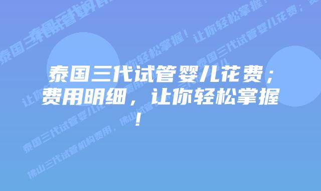 泰国三代试管婴儿花费;费用明细,让你轻松掌握!