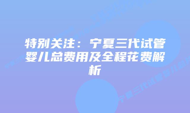 特别关注:宁夏三代试管婴儿总费用及全程花费解析