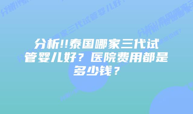 分析!!泰国哪家三代试管婴儿好?医院费用都是多少钱?