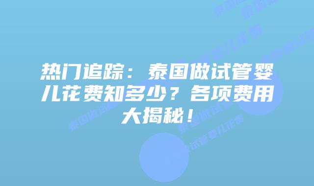 热门追踪:泰国做试管婴儿花费知多少?各项费用大揭秘!