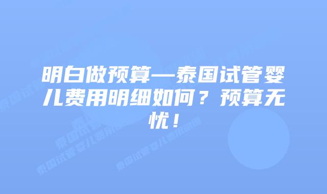 明白做预算—泰国试管婴儿费用明细如何？预算无忧！