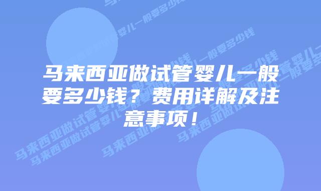 马来西亚做试管婴儿一般要多少钱？费用详解及注意事项！