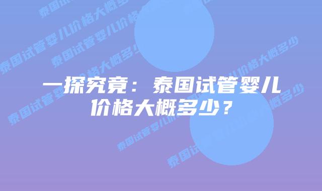 一探究竟：泰国试管婴儿价格大概多少？