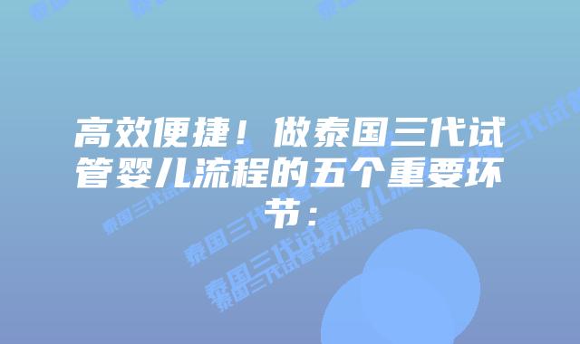 高效便捷!做泰国三代试管婴儿流程的五个重要环节: