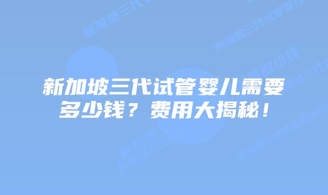 新加坡三代试管婴儿需要多少钱?费用大揭秘!
