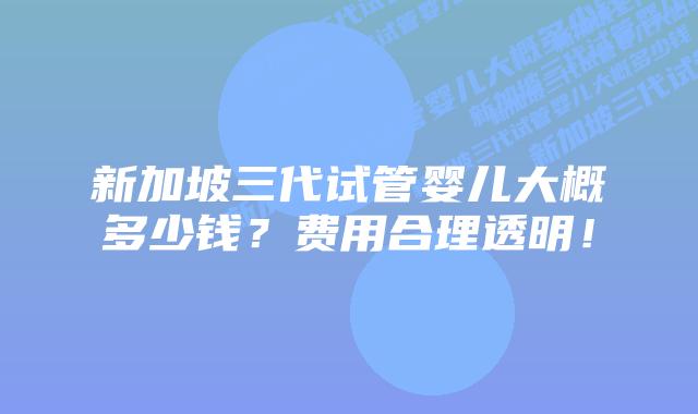 新加坡三代试管婴儿大概多少钱?费用合理透明!