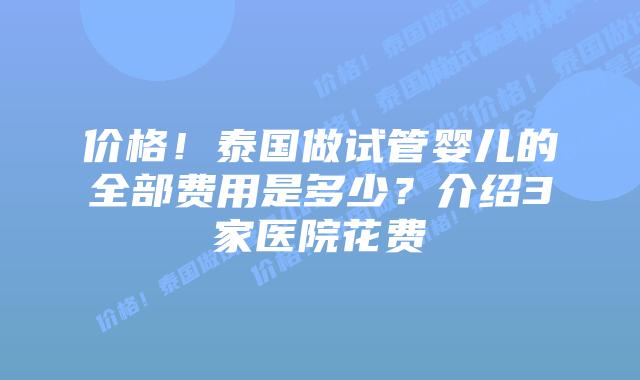 价格!泰国做试管婴儿的全部费用是多少?介绍3家医院花费