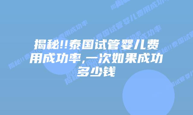 揭秘!!泰国试管婴儿费用成功率,一次如果成功多少钱