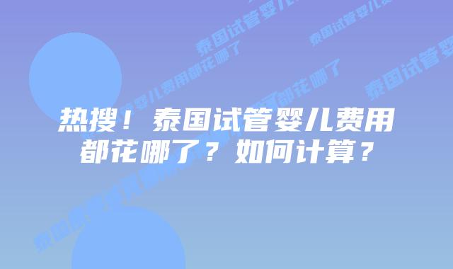 热搜！泰国试管婴儿费用都花哪了？如何计算？