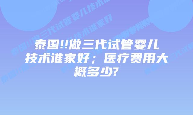泰国!!做三代试管婴儿技术谁家好;医疗费用大概多少?