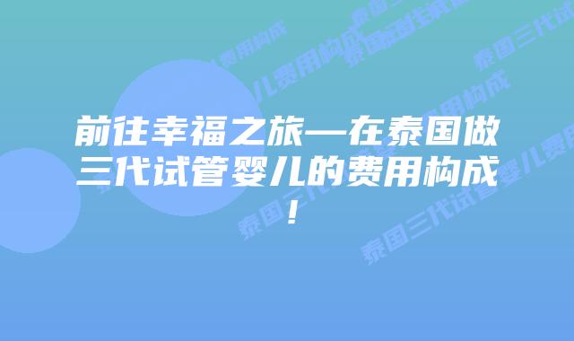 前往幸福之旅—在泰国做三代试管婴儿的费用构成!