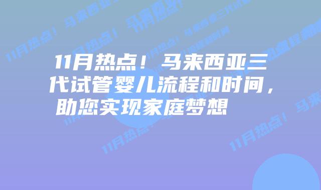 11月热点!马来西亚三代试管婴儿流程和时间,助您实现家庭梦想