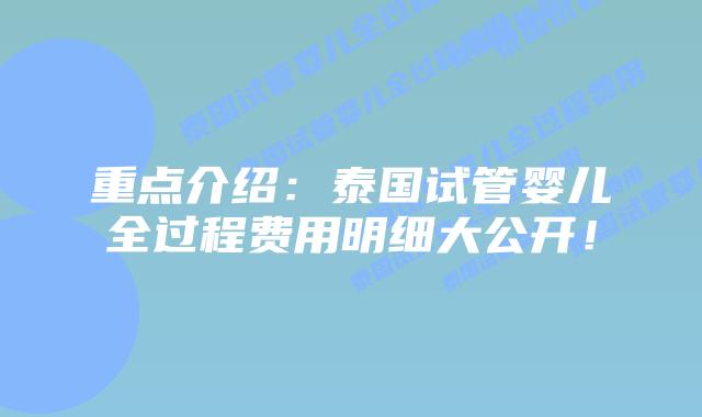重点介绍:泰国试管婴儿全过程费用明细大公开!