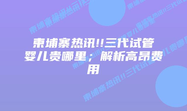 柬埔寨热讯!!三代试管婴儿贵哪里;解析高昂费用