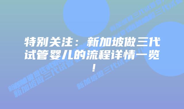 特别关注：新加坡做三代试管婴儿的流程详情一览！