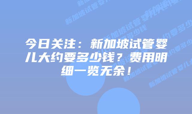 今日关注:新加坡试管婴儿大约要多少钱?费用明细一览无余!