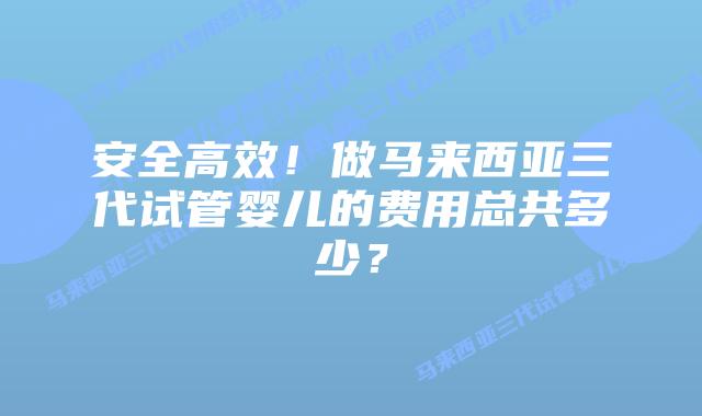 安全高效！做马来西亚三代试管婴儿的费用总共多少？