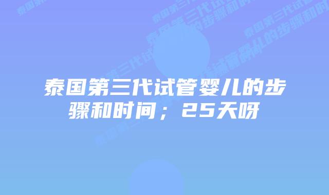 泰国第三代试管婴儿的步骤和时间；25天呀