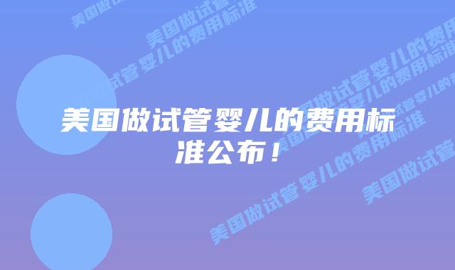 美国做试管婴儿的费用标准公布!
