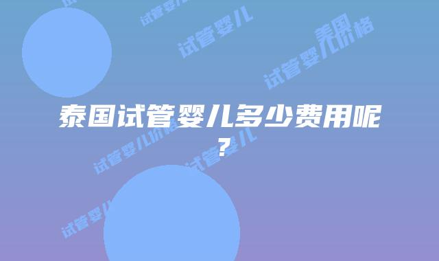 泰国试管婴儿多少费用呢?