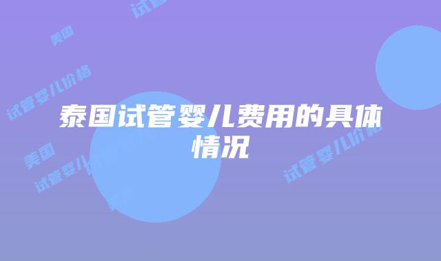 泰国试管婴儿费用的具体情况