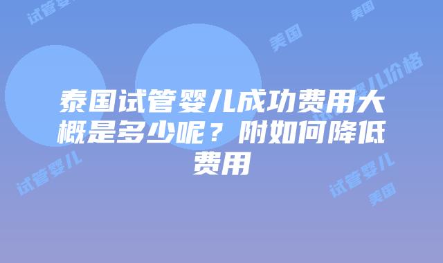泰国试管婴儿成功费用大概是多少呢?附如何降低费用