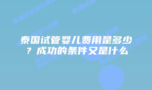 泰国试管婴儿费用是多少？成功的条件又是什么